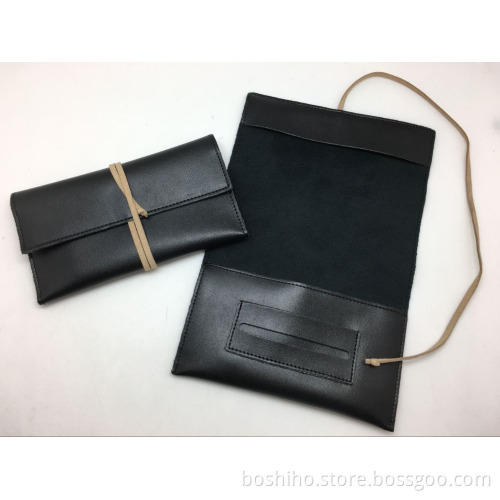 Boshiho black leather cigarette case PU tobacco pouch bag